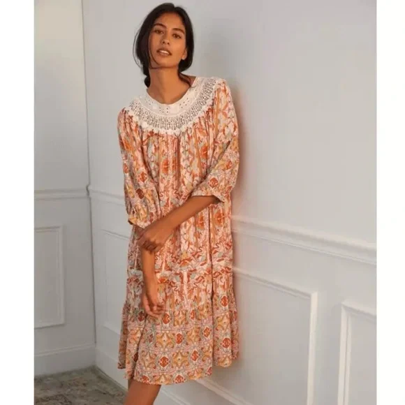 Anthropologie • Florence Floral gauze and
Lace Lounge Dress size XS - Picture 1 of 8